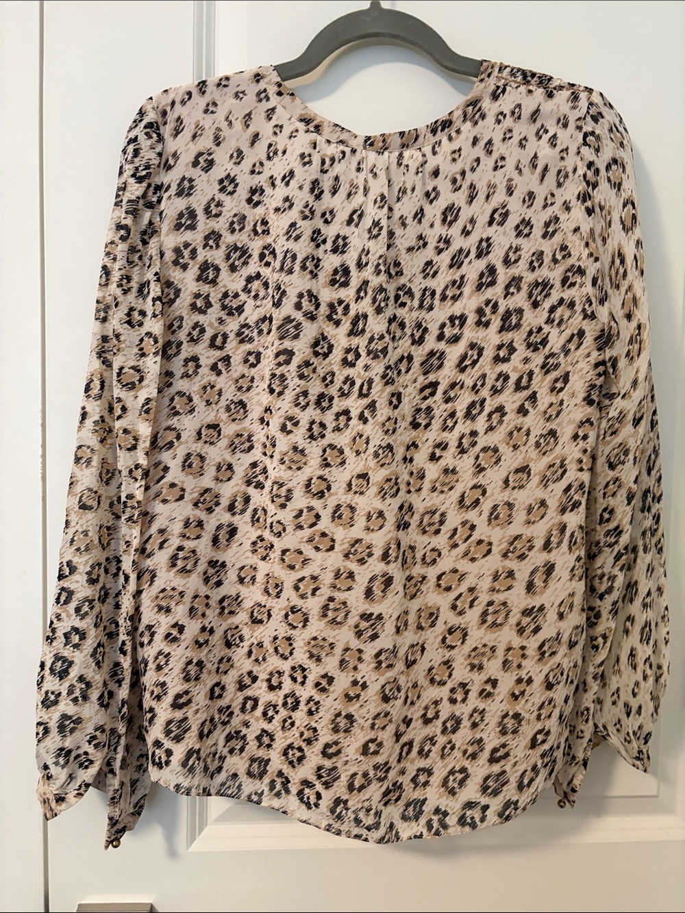 Joie Taupe Leopard Print Smocked Yoke Blouse - Picture 3 of 4